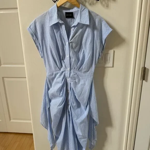 DO+BE Sailor Tie Front  White and Blue Stripped Midi Dress M NWT - Picture 4 of 13